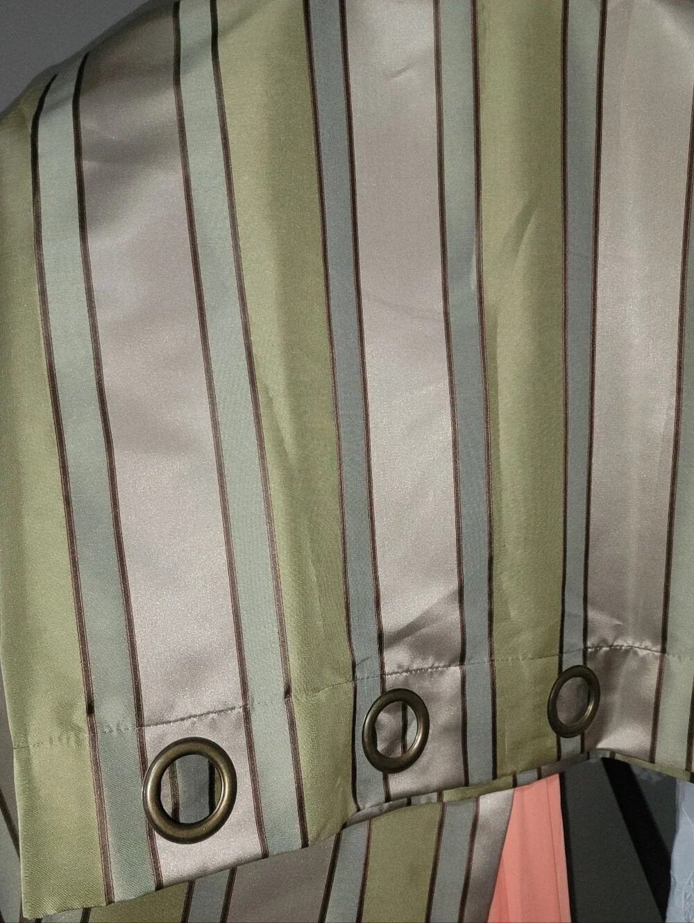 World Market Curtain Set Olive and Taupe Striped Lined 54X96